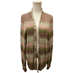 Piacenza Italy 1733 Silk Linen Open Cardigan Green Pink Size 52 XL